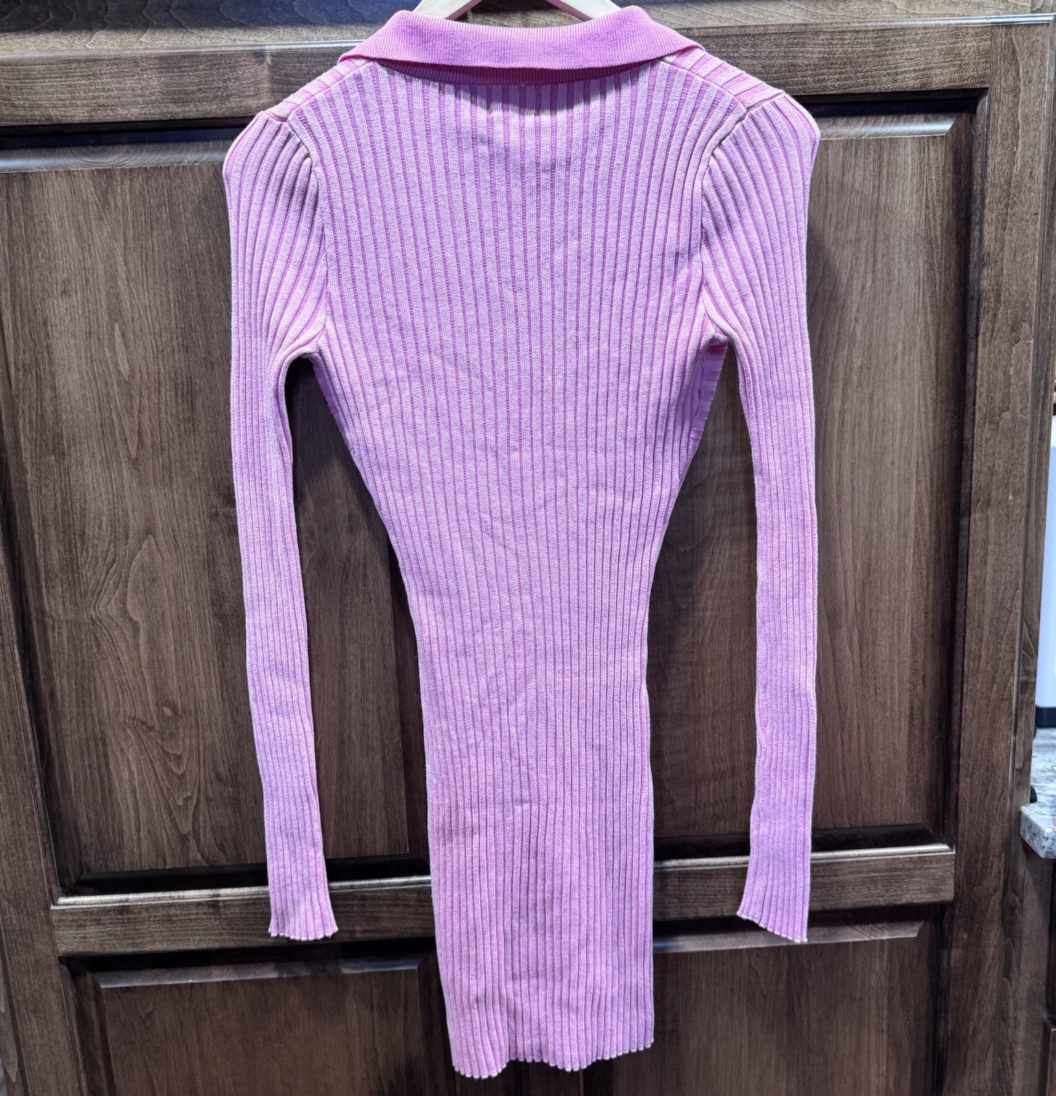 H&M XS Pink Ribbed Sweater Dress Collared Long Sleeve Bodycon LivaEco NWT 