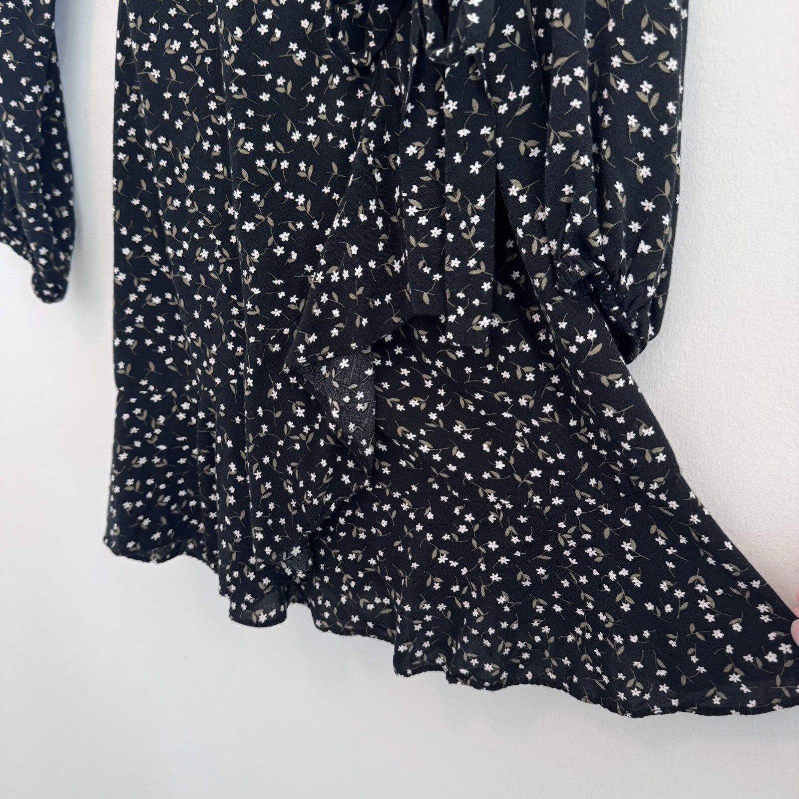 Altar’d State Women Small Floral Mini Dress Black Puff Sleeve Cottagecore