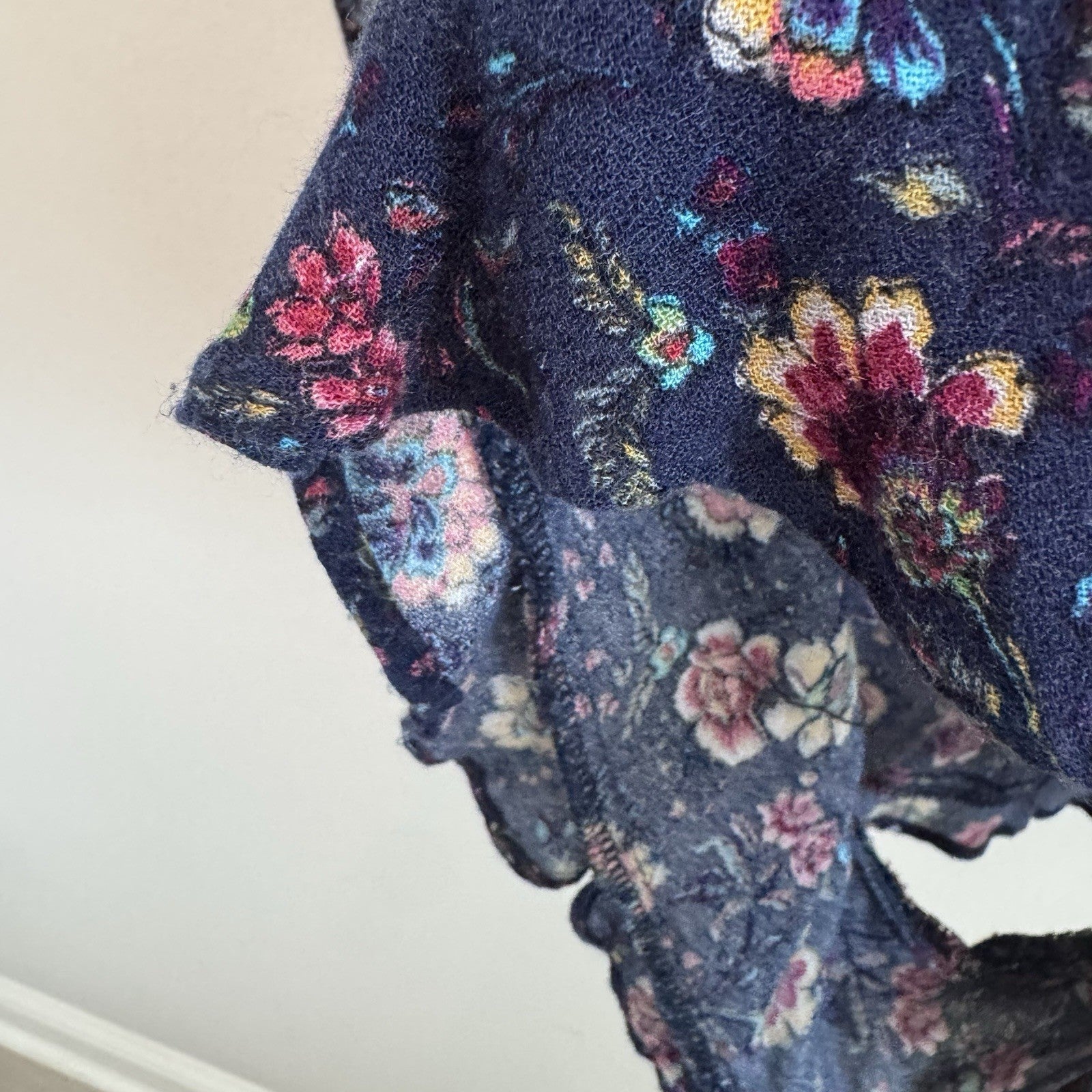 American Eagle Floral Wrap Romper Dress Small Blue Boho Long Sleeve