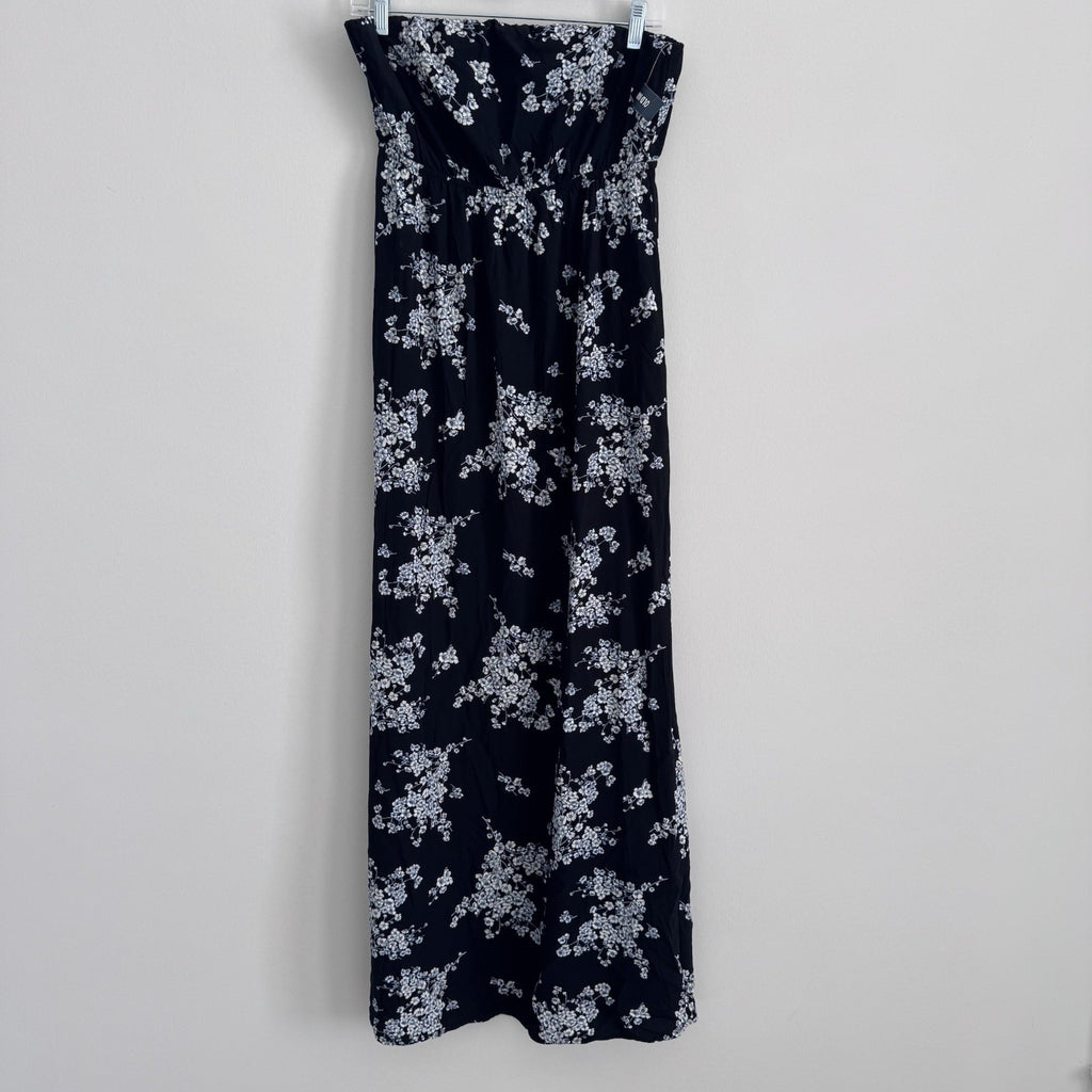 Old Navy Strapless Floral Maxi Dress M Black White Boho 2013