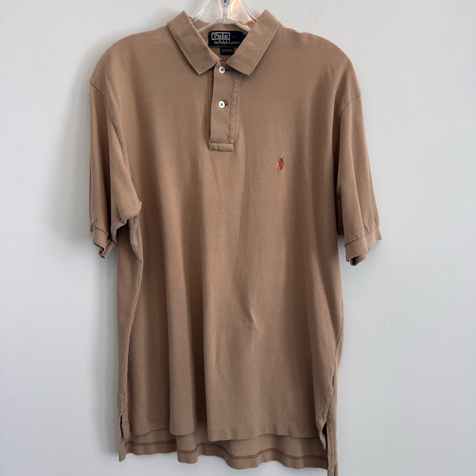 Polo Ralph Lauren Mens Large Tan Khaki Short Sleeve Pique Polo Shirt Pony