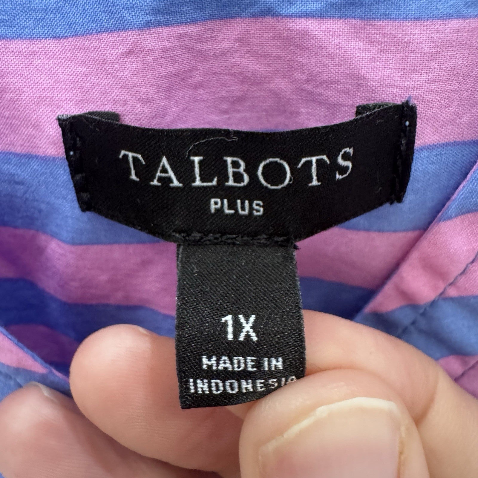 Talbots Plus Womens Striped Popover Blouse 1X Pink Blue Cotton Top