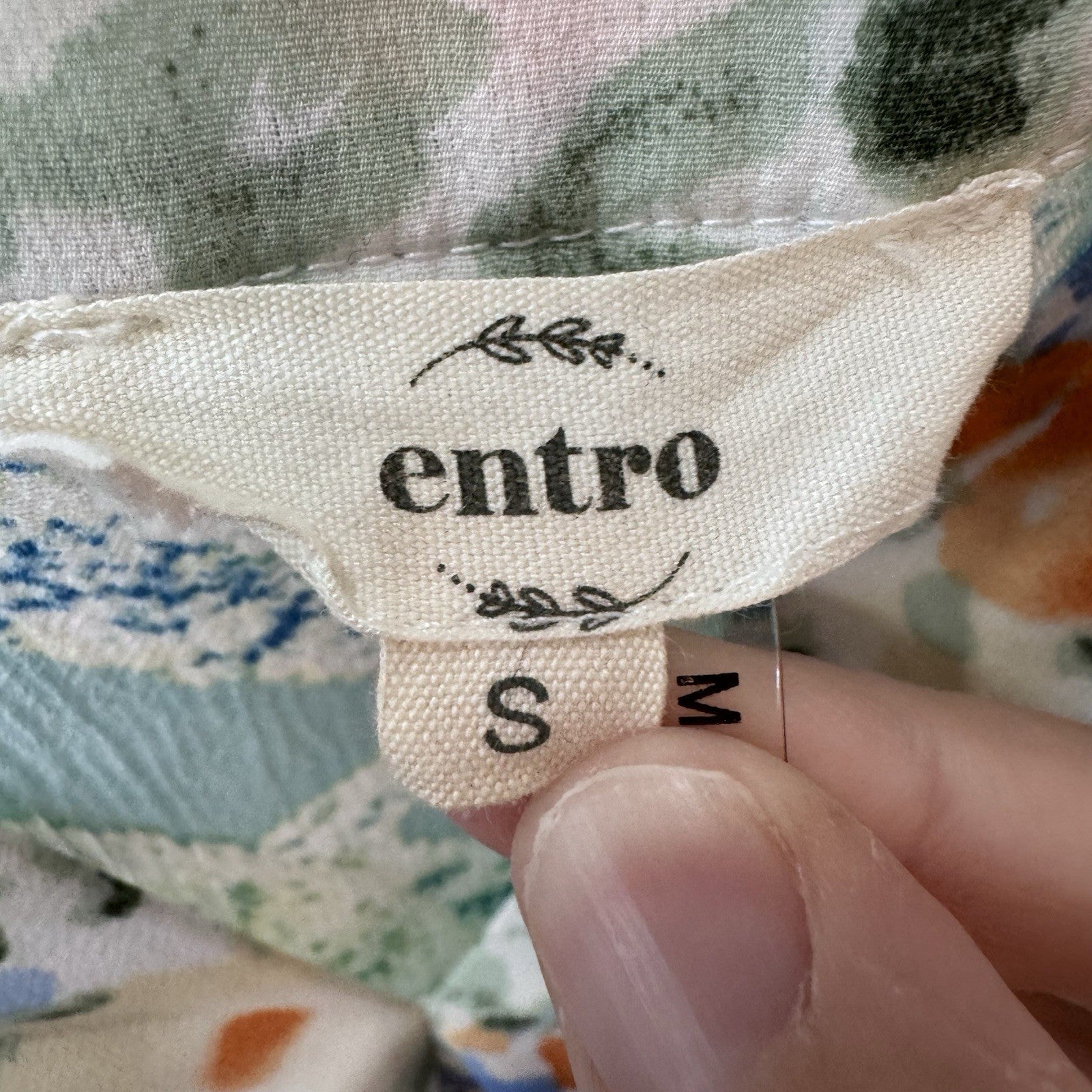 Entro Womens Tiered Boho Tunic Top Blue Green Floral Size S