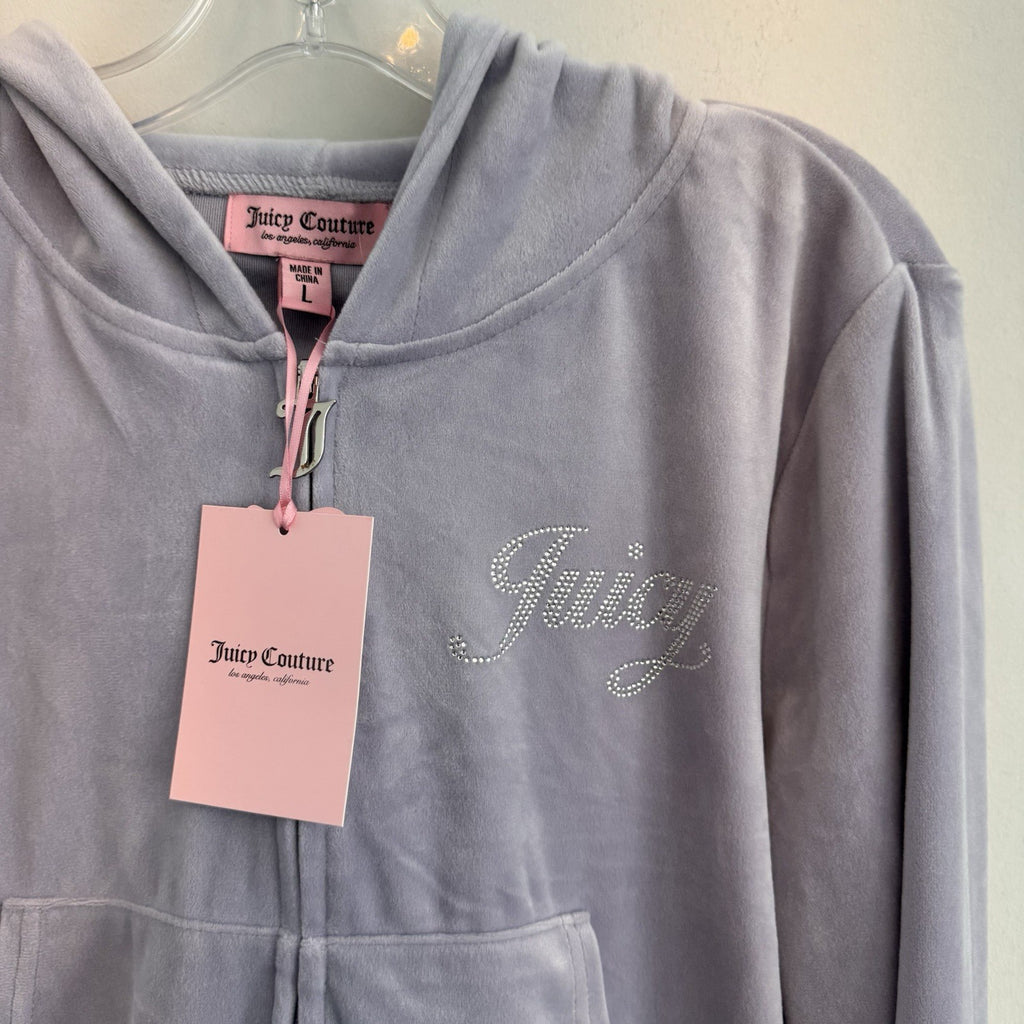 NWT Juicy Couture Velour Tracksuit Set Lavender Haze L Y2K OG Bling Rhinestone