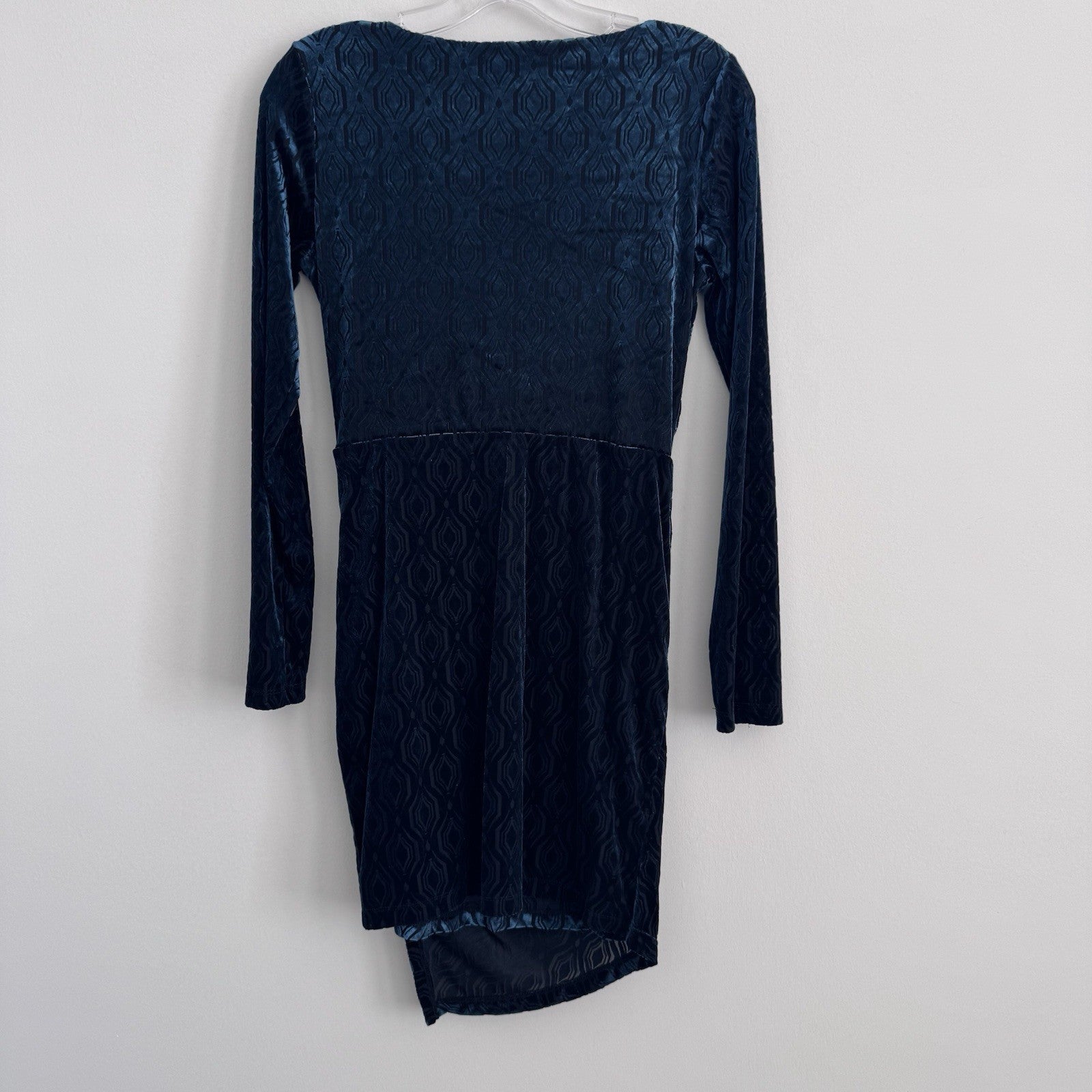 Altar’d State Velvet Wrap Dress S Teal Long Sleeve Ruched Bodycon