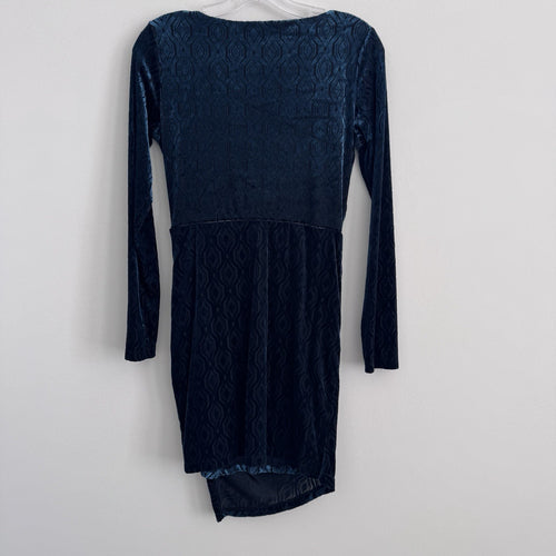Altar’d State Velvet Wrap Dress S Teal Long Sleeve Ruched Bodycon