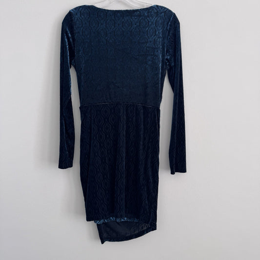 Altar’d State Velvet Wrap Dress S Teal Long Sleeve Ruched Bodycon