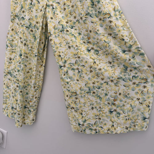 American Eagle Women’s M Petite Floral Cutout Wide Leg Jumpsuit Yellow Green