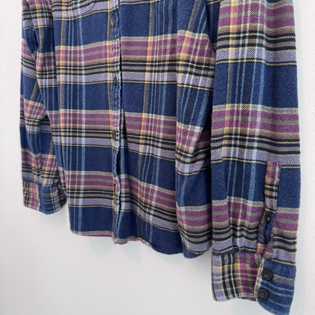 Patagonia Organic Cotton XL Plaid Flannel Shirt Blue Purple Button Up