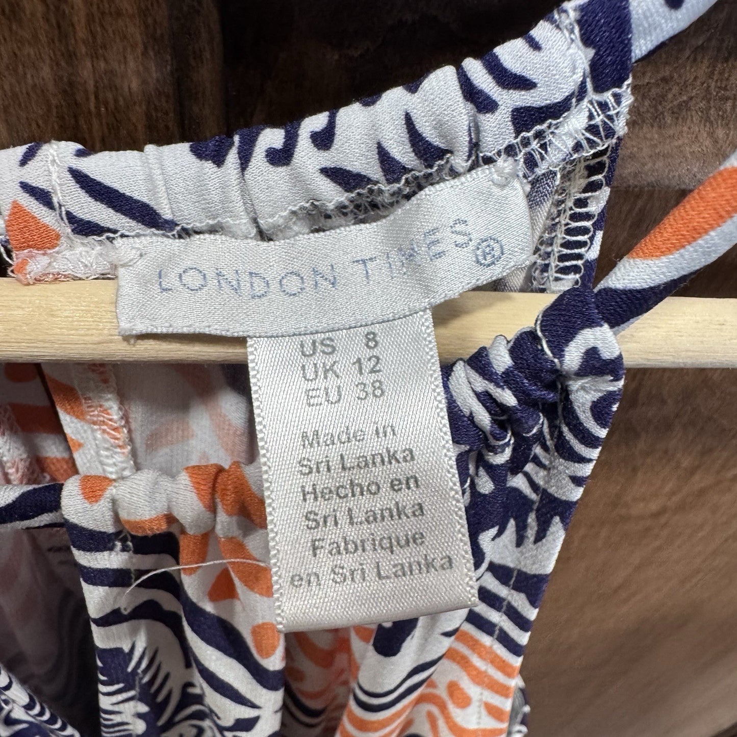 London Times Jumpsuit Size 8 Geometric Print Wide Leg 