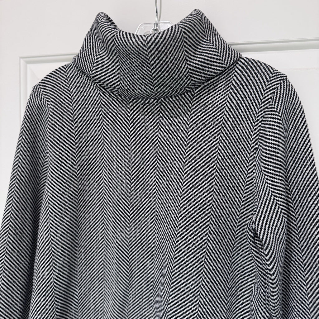 J.Crew Herringbone Funnel Neck Top Medium Black White Long Sleeve Knit Pullover