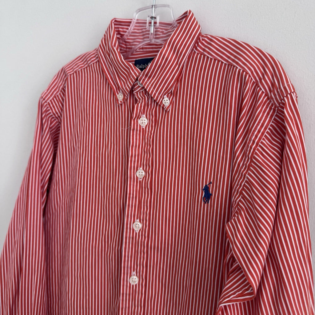 Polo Ralph Lauren Boys Red White Stripe Button Down Shirt S 8 10