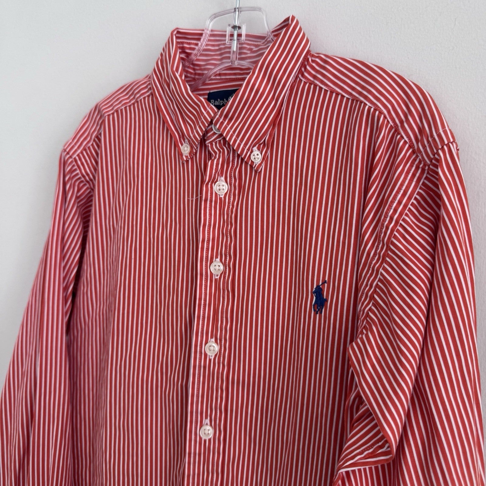 Polo Ralph Lauren Boys Red White Stripe Button Down Shirt S 8 10