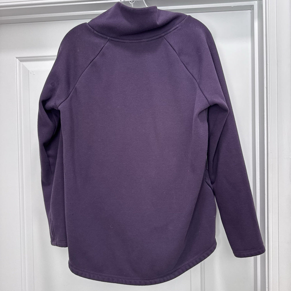 Athleta Medium Cozy Karma Asymmetrical Red Purple Zip Pullover Fleece Jacket EUC