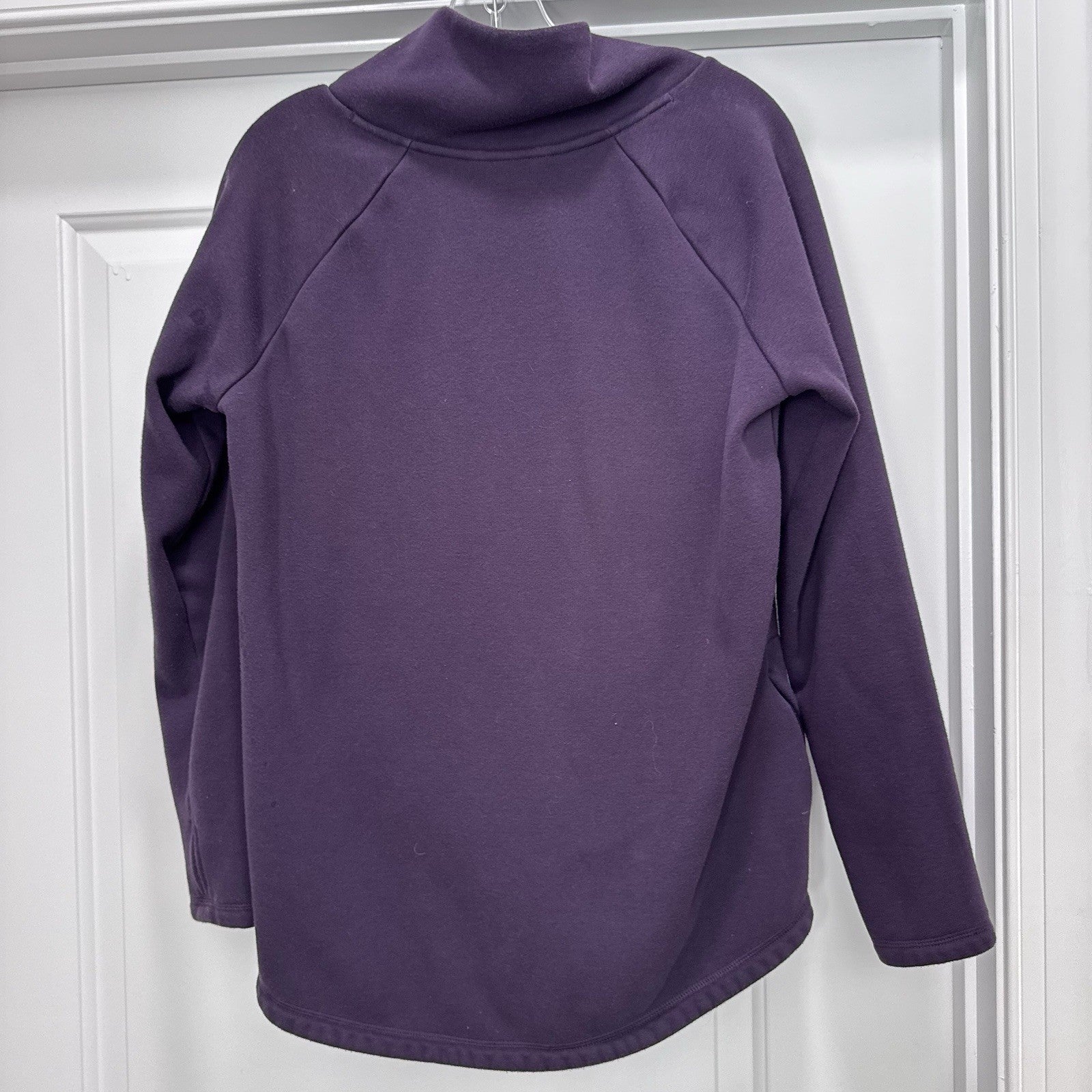 Athleta Medium Cozy Karma Asymmetrical Red Purple Zip Pullover Fleece Jacket EUC