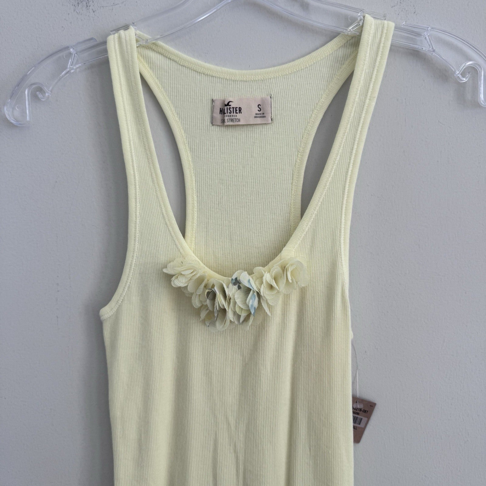 Hollister Floral Ribbed Tank Top Womens Small Yellow Racerback Y2K