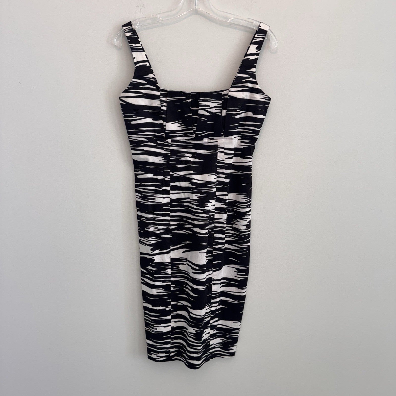 Calvin Klein Women 6 Sheath Dress Abstract Black White Brushstroke Cotton