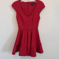 Topshop Womens US 2 Red V-Neck Fit & Flare Mini Skater Dress Cap Sleeve