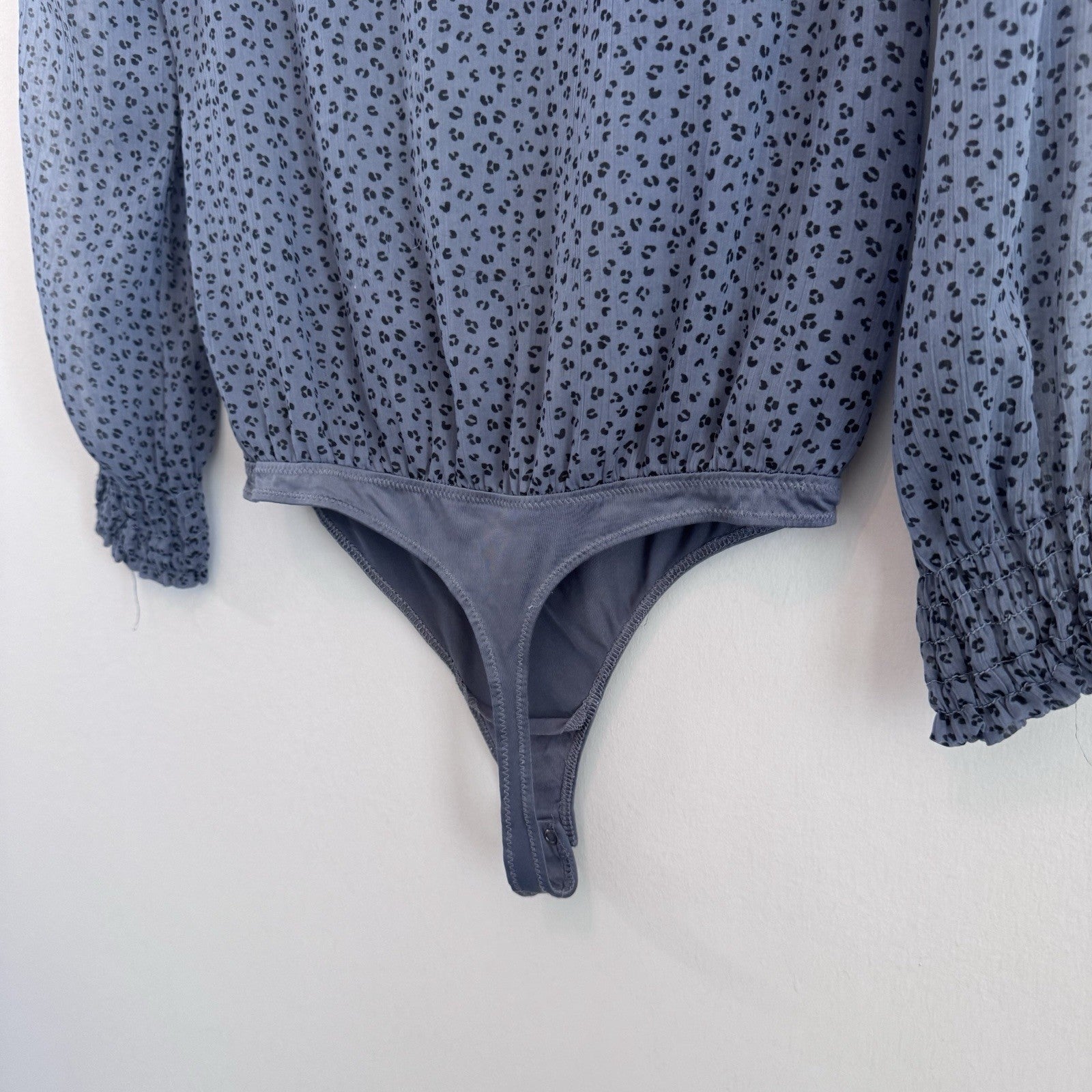 Abercrombie & Fitch Bodysuit Top M Blue Leopard Print Long Sleeve