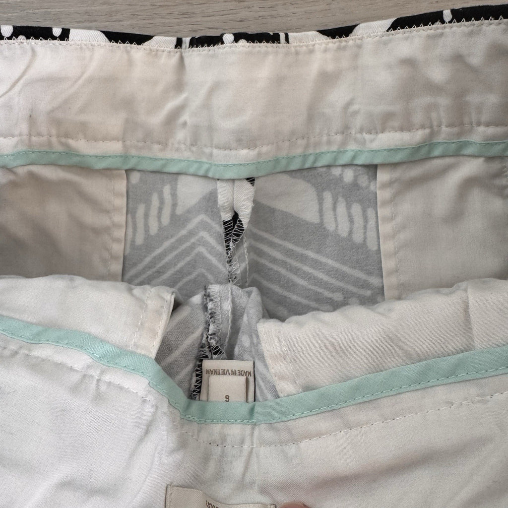 J.Crew Women’s Black White Geometric Stretch Shorts Size 6 Preppy Chic