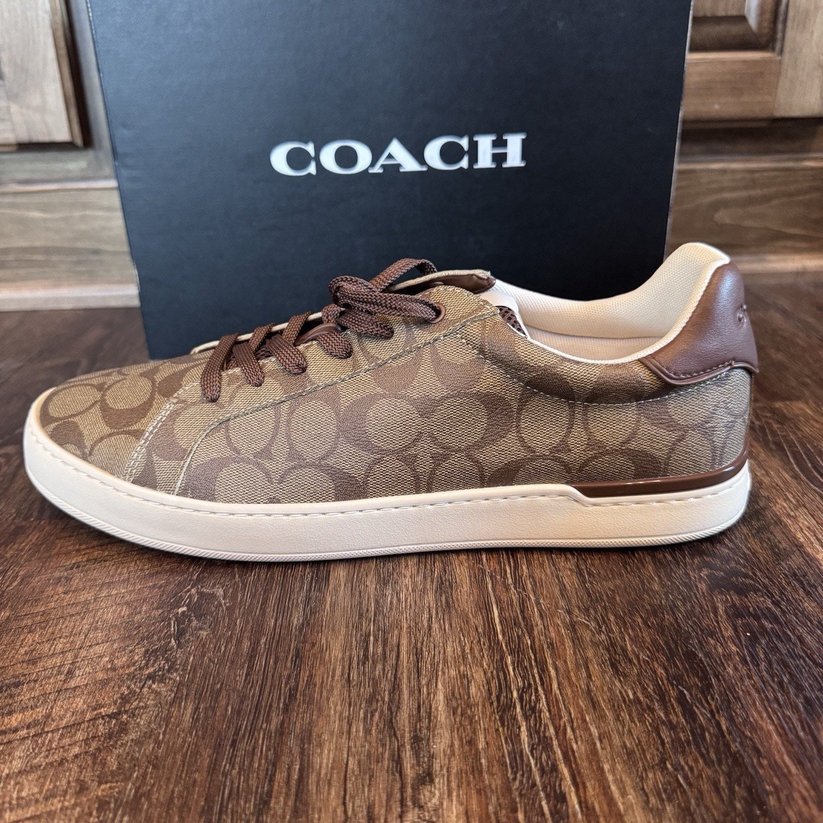 Coach Clip Signature Low Top Sneaker Khaki Saddle Brown Men's Size 13 NEW