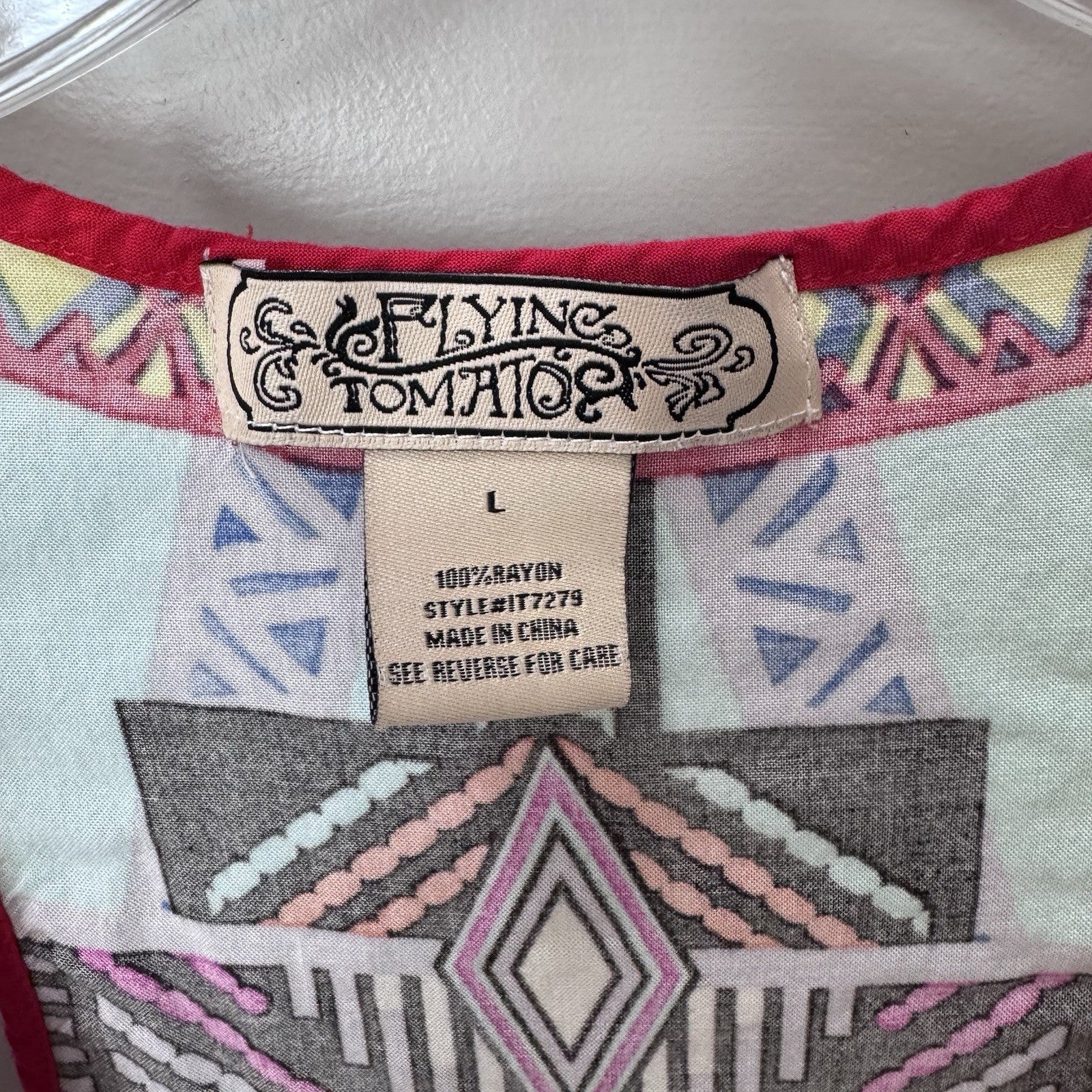Flying Tomato Dress L Sleeveless Boho Aztec Tribal Print Multicolor Rayon