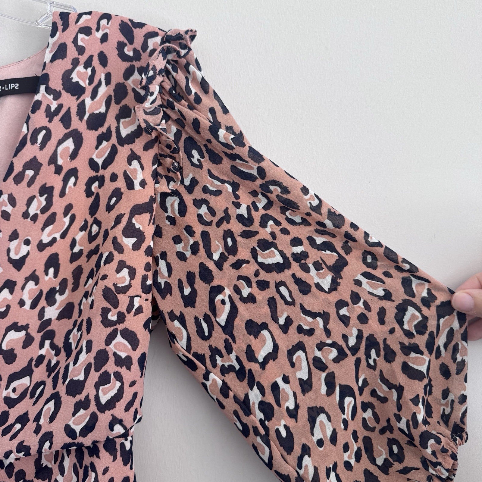 Sugar Lips Leopard Print Dress Small Ruched Ruffle Long Sleeve
