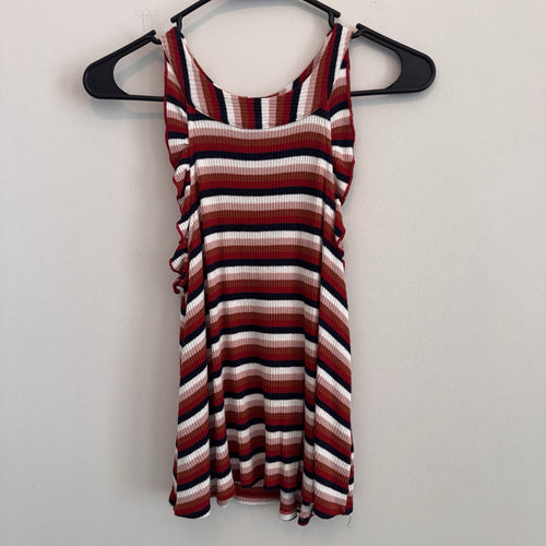 Altar'd State Women’s Small Striped Ribbed Tank Top Ruffle Sleeve Boutique