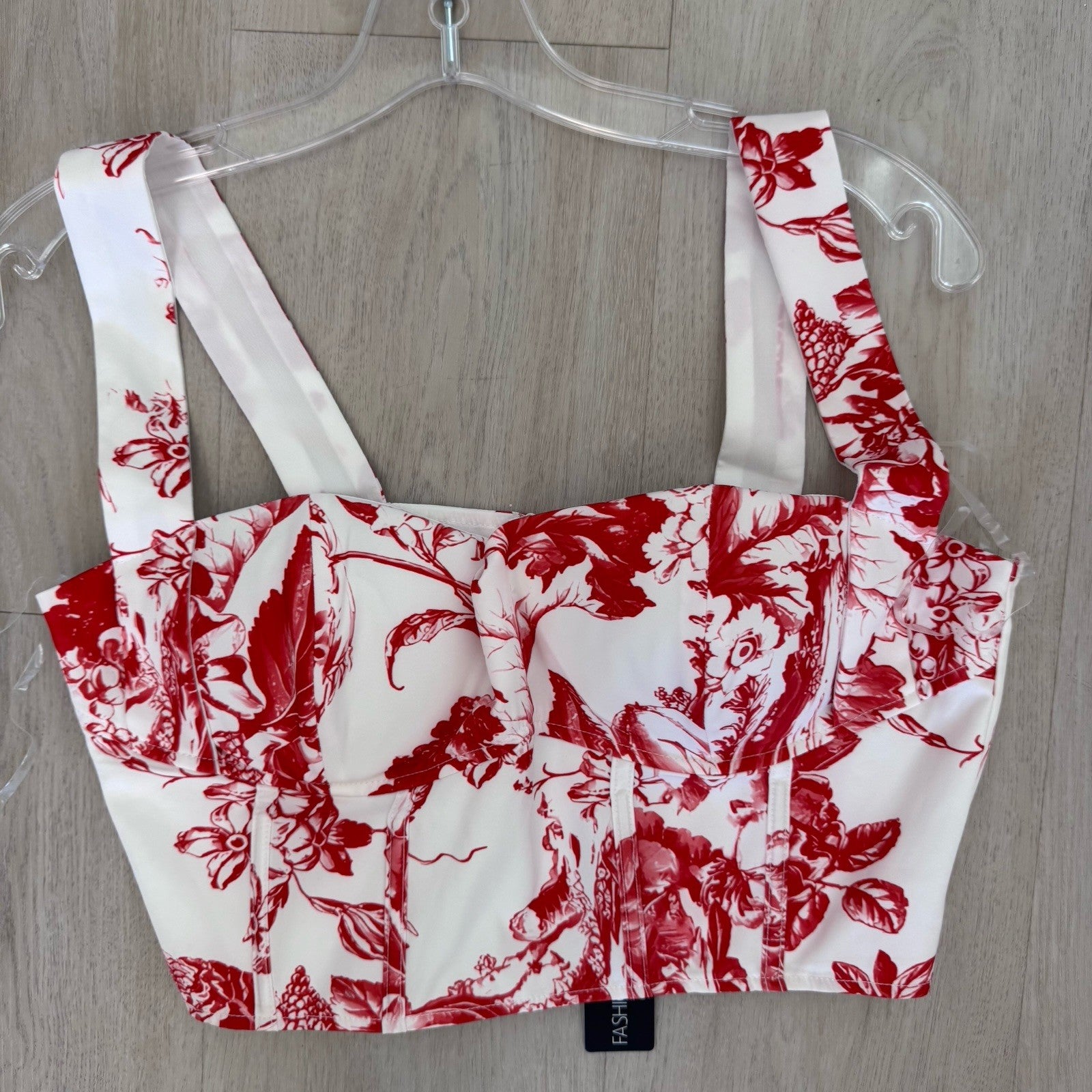 Fashion Nova Floral Corset Top White Red Size L NWT Bustier Y2K