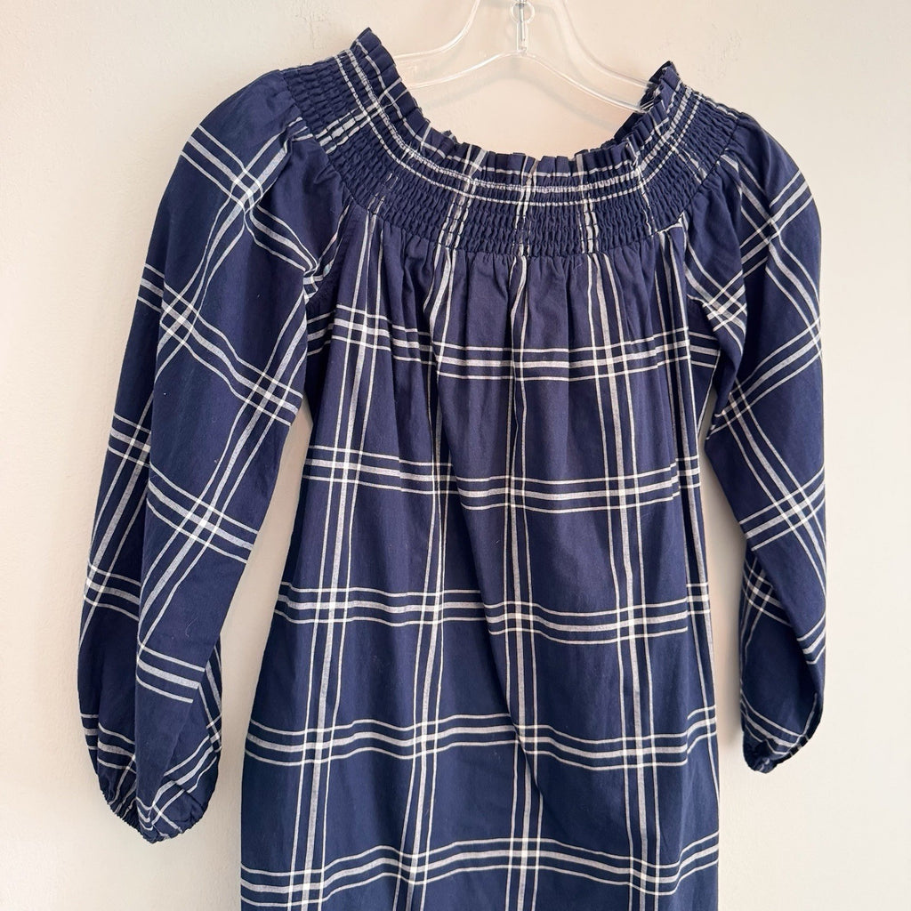 Abercrombie & Fitch Women Dress XS Blue Plaid Mini A-Line Off Shoulder Smocked