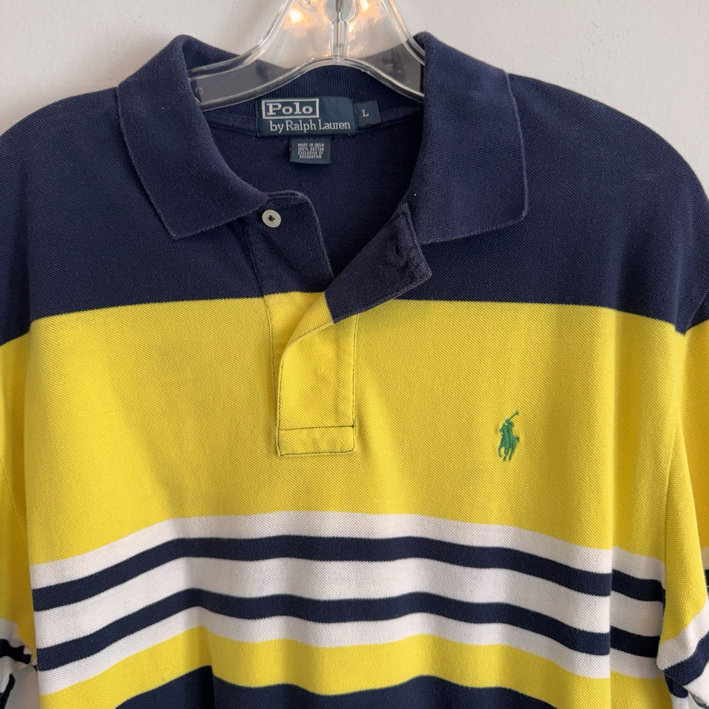Polo Ralph Lauren Colorblock Polo Shirt Mens Large Yellow Blue Classic Fit 