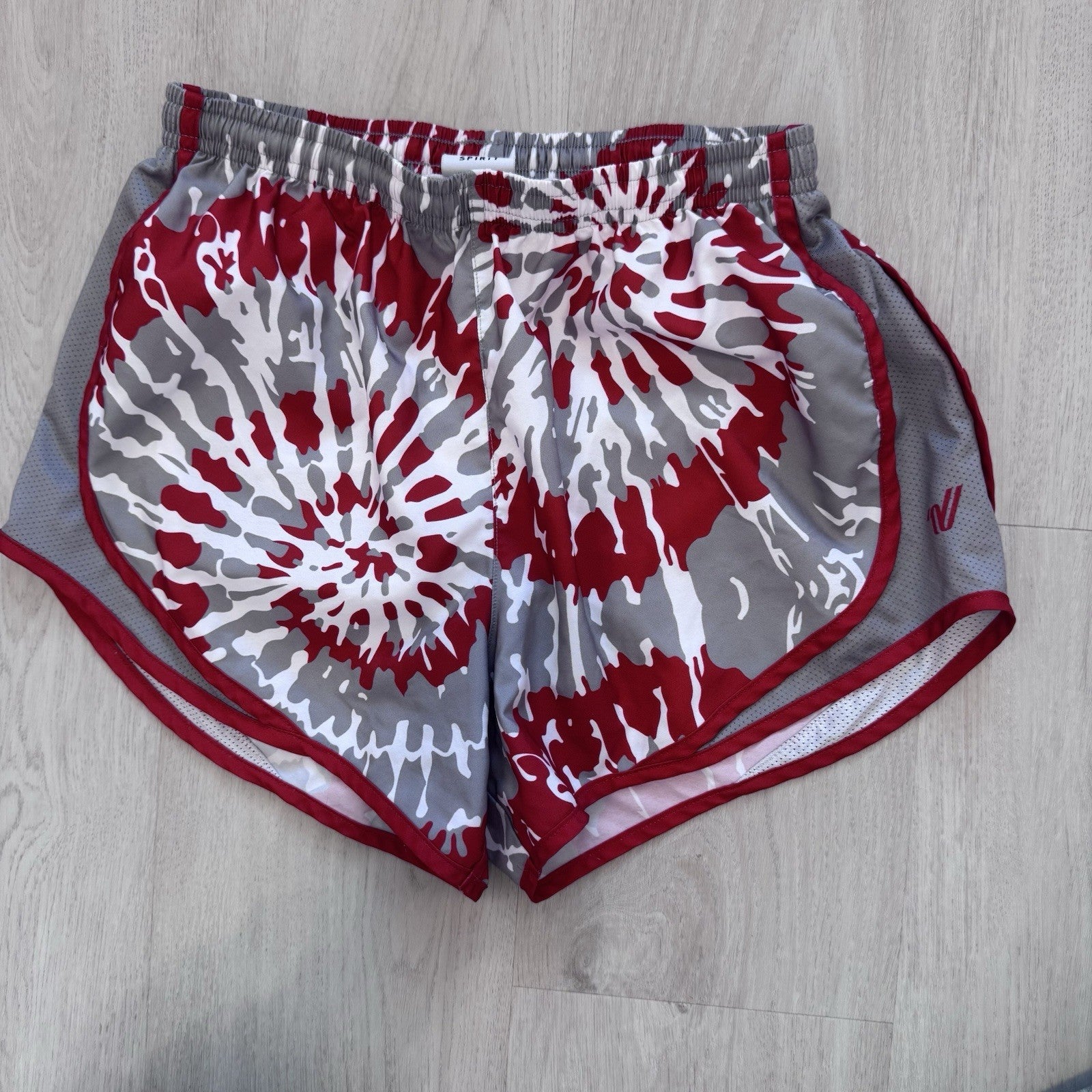 Varsity Spirit Cheer Shorts Women’s Small Red Gray White Tie Dye Print Lined