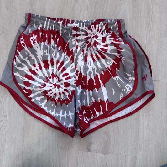 Varsity Spirit Cheer Shorts Women’s Small Red Gray White Tie Dye Print Lined