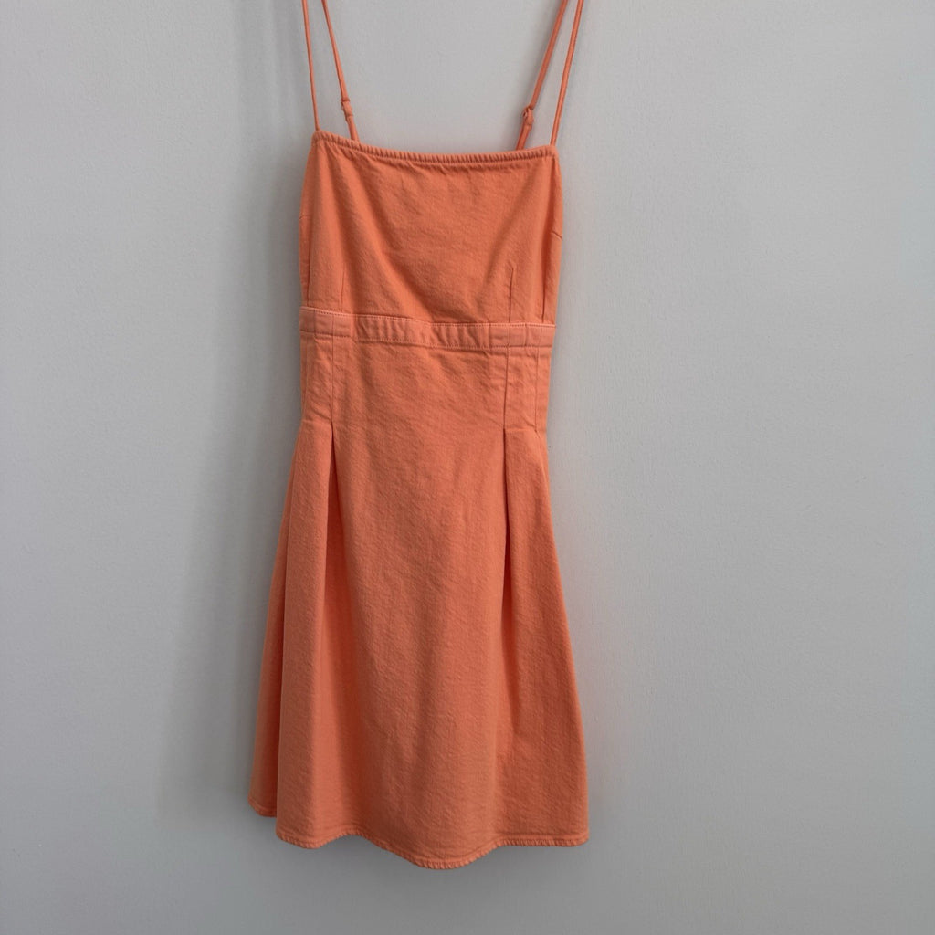 American Eagle Orange Denim Fit & Flare Dress Medium M Sundress Criss Cross Back