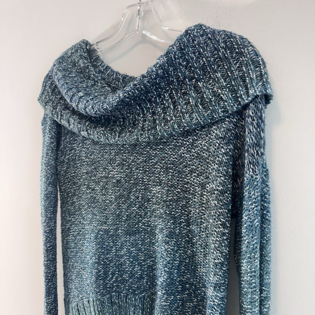 American Eagle XS Blue Marled Cowl Neck Sweater Metallic Cozy Boho