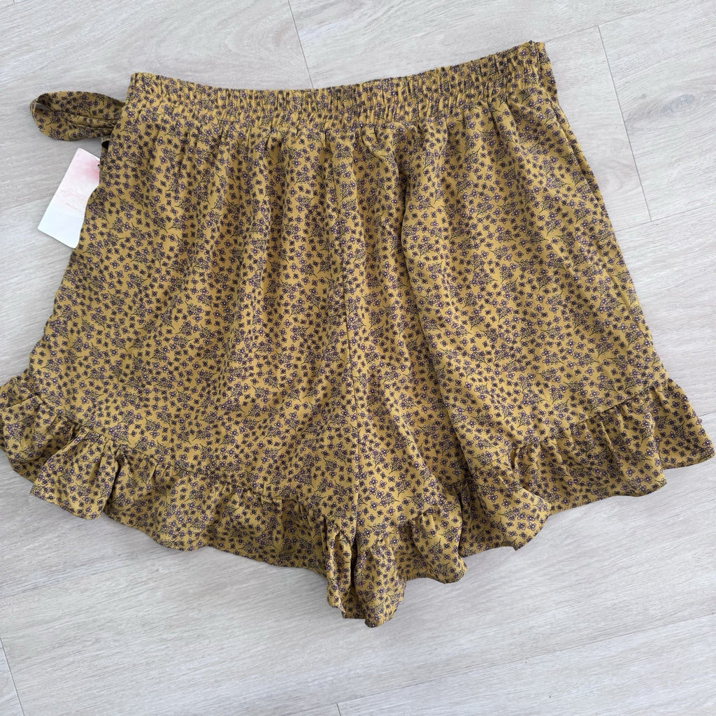 A Beautiful Soul Wrap Skort XL Mustard Floral Ruffle NWT Boho