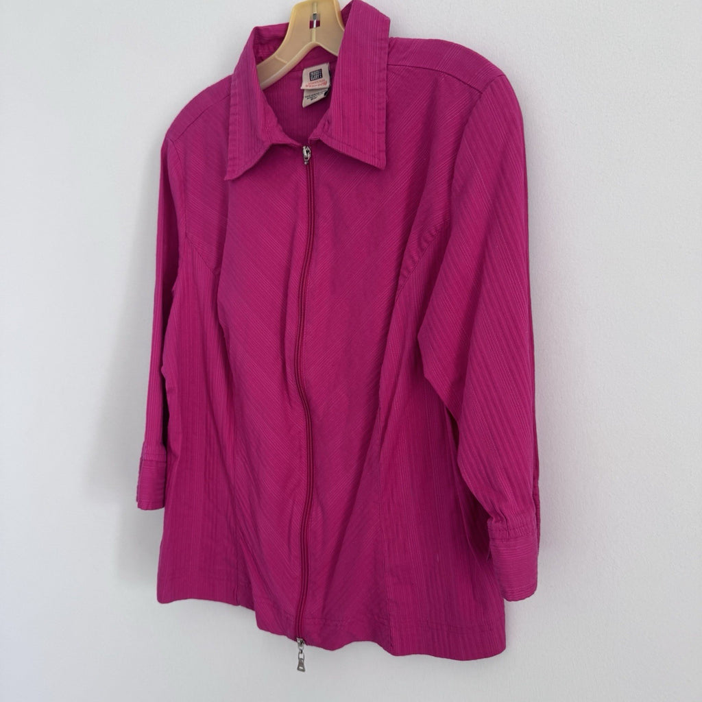 Faded Glory Plus 16W Pink Zip Front Stretch Jacket Top Cotton Blend 