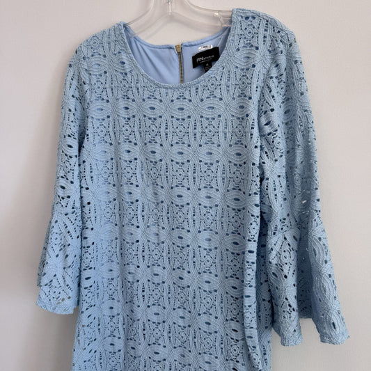 RN Studio Blue Lace Shift Dress Women’s Size 14 Bell Sleeve Lined Zip Back