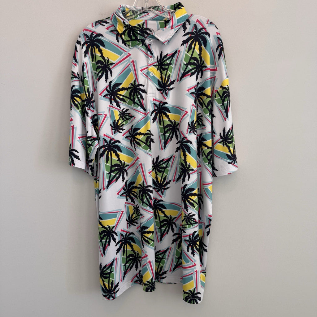 Proud Ninety Golf Polo Shirt Men's Size 3X Retro Palm Tree Geometric 90s Style