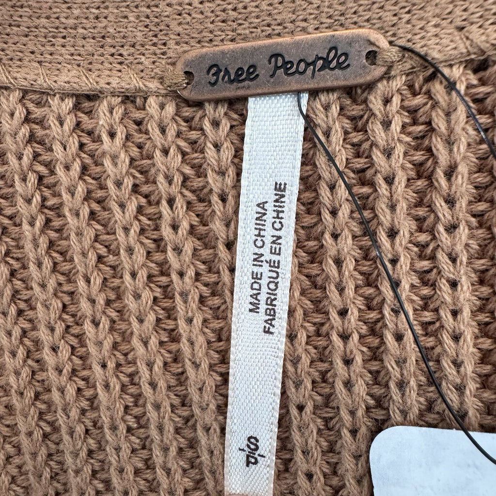 Free People Wrap Sweater Cardigan Small Brown Cotton Tie Waist Boho NWT Womens