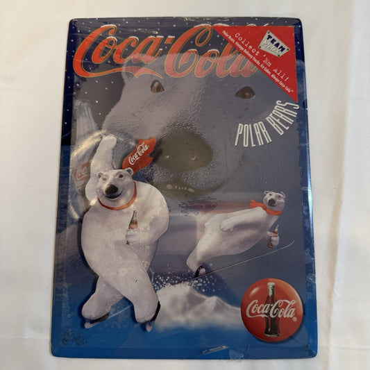 Vintage 1996 Coca Cola Polar Bear Team Metal Coke Sign Picture New Sealed 8"x11"
