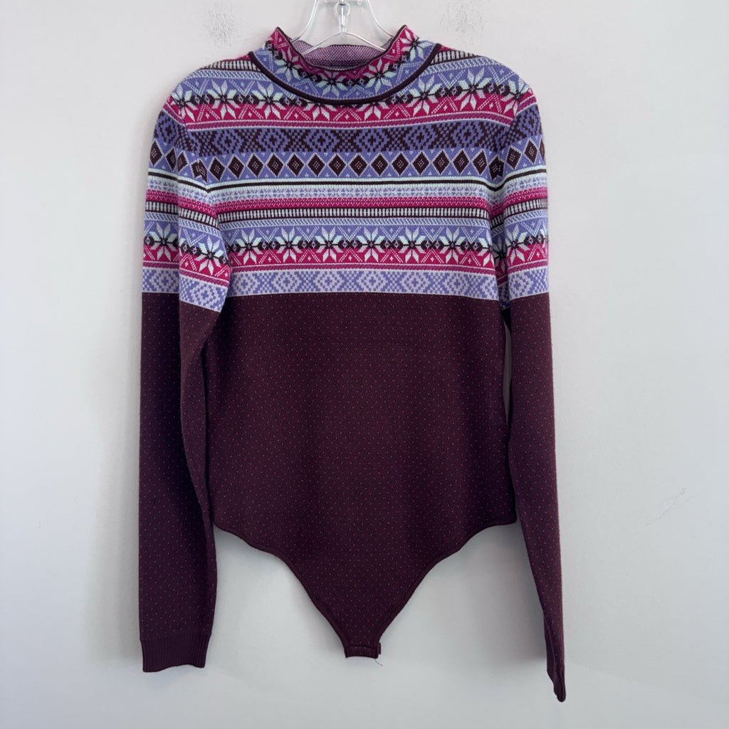 NWT Free People Intimately Fair Isle Knit Bodysuit Sweater Pink Purple L Women’s