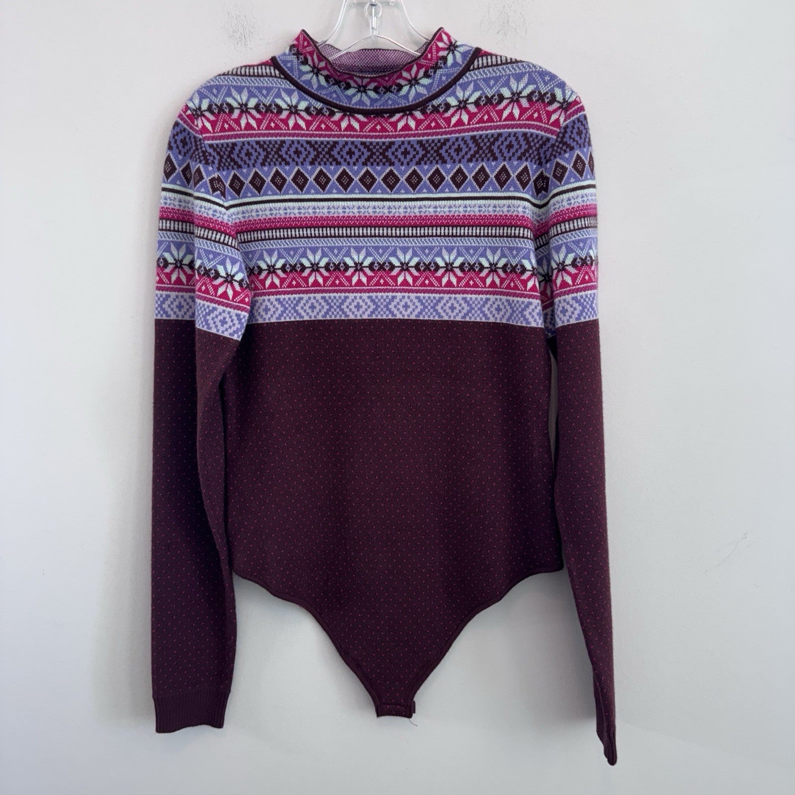 NWT Free People Intimately Fair Isle Knit Bodysuit Sweater Pink Purple L Women’s