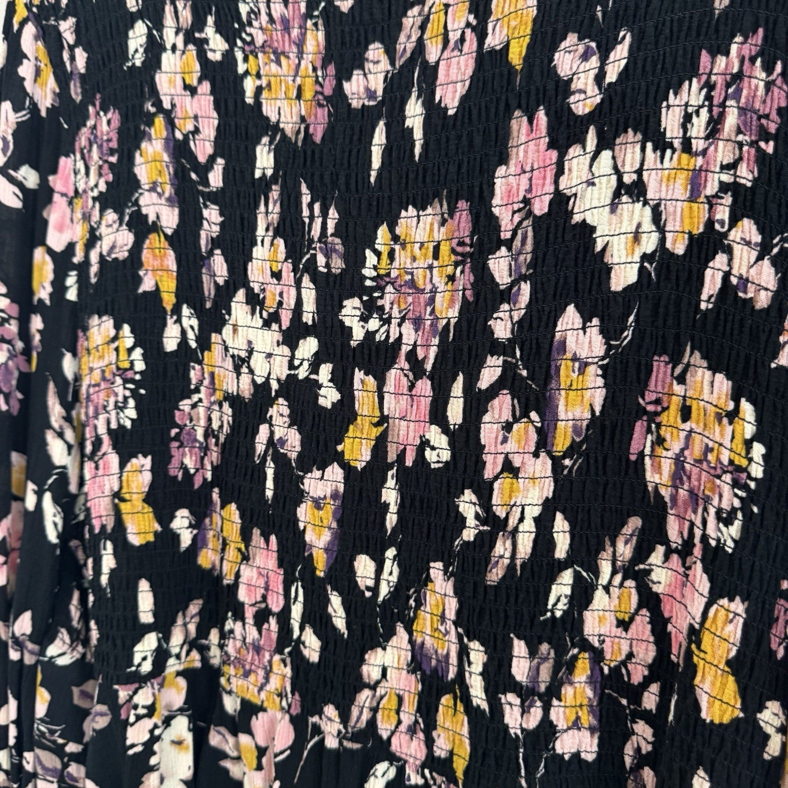 Torrid Floral Babydoll Blouse Size 2 Black Pink Smocked Boho Top Women’s