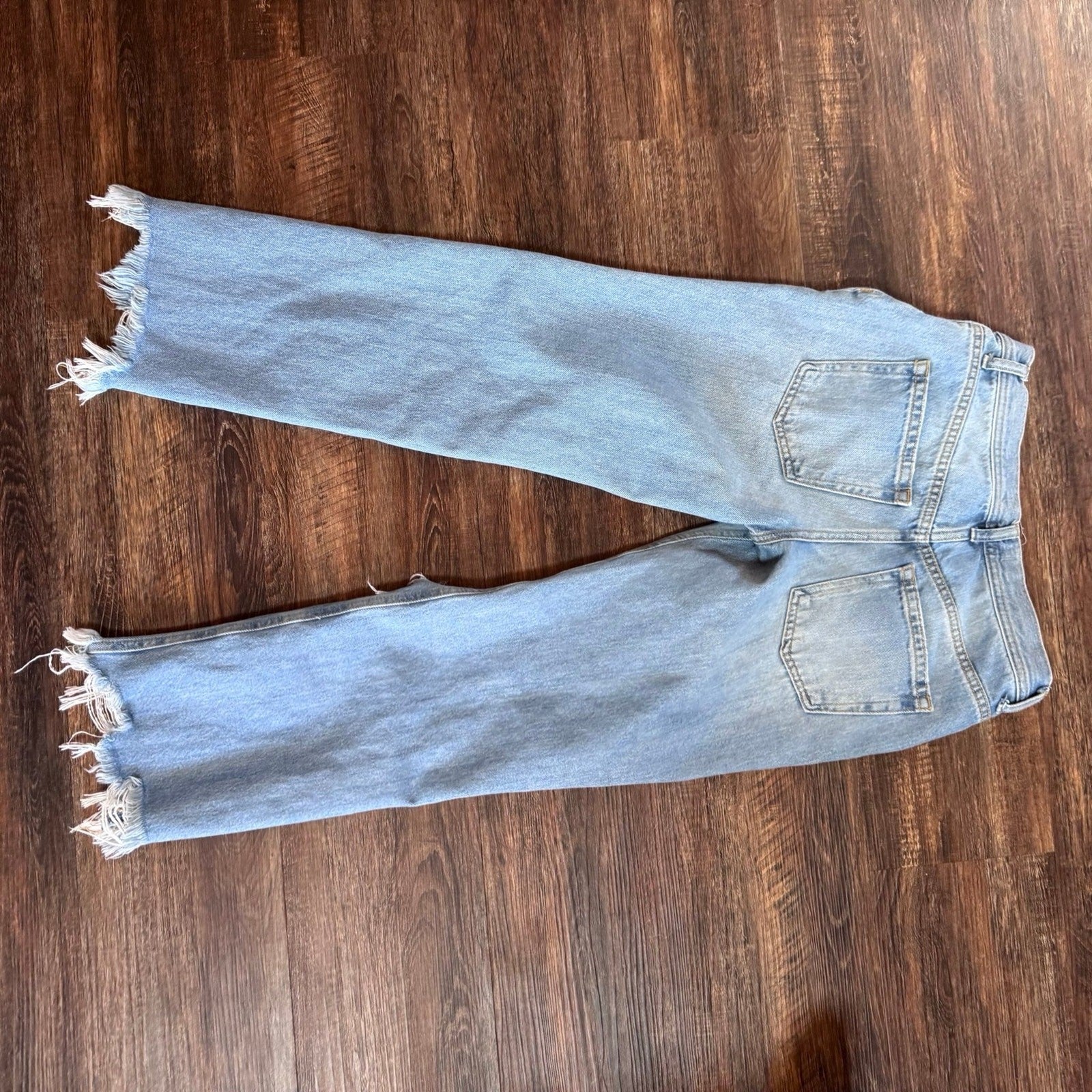 Free People Maggie Mid Rise Straight Leg Distressed Denim Jeans Medium Wash 25
