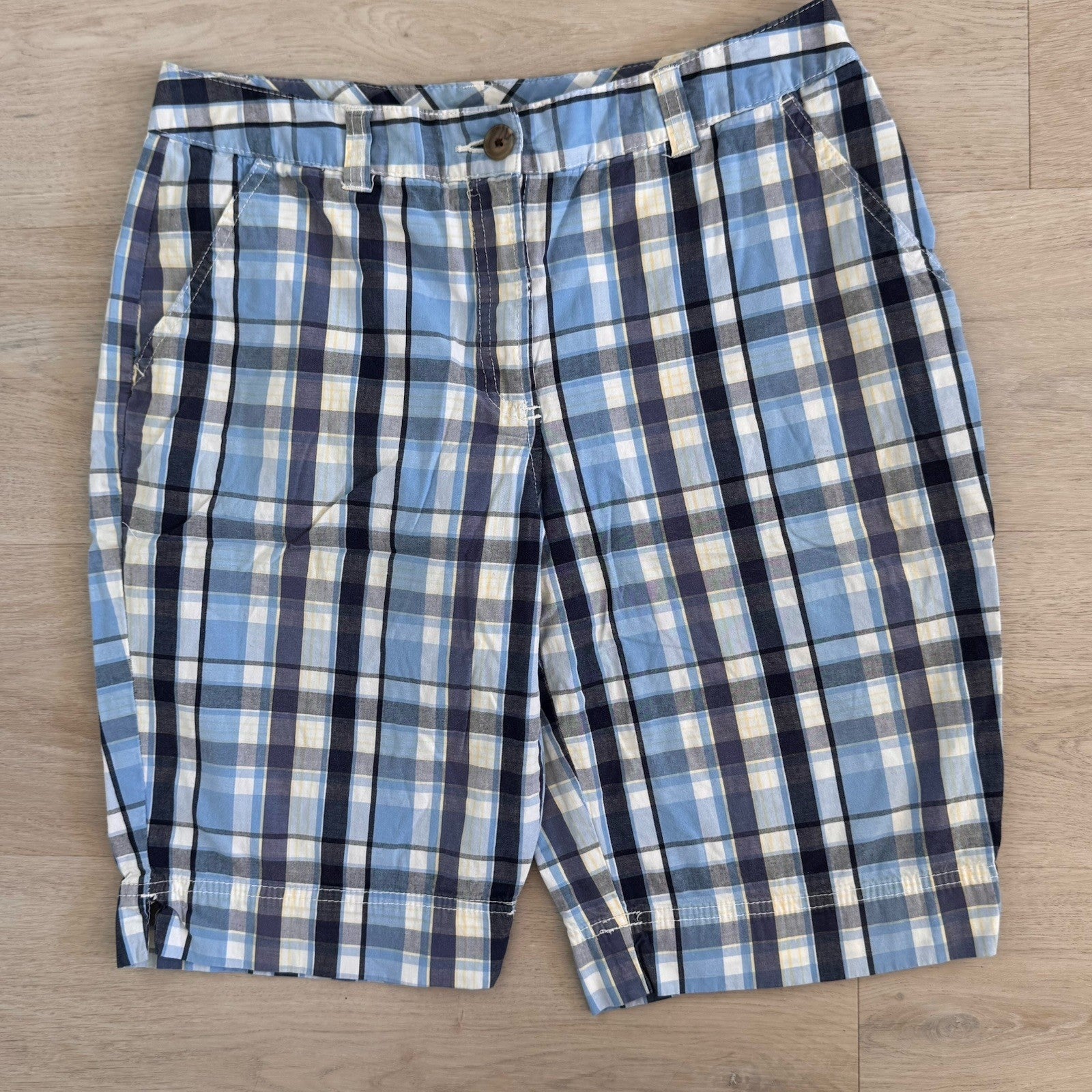 Kimi & Rogers Plaid Bermuda Shorts Womens 8P Blue Y2K Cotton Blend
