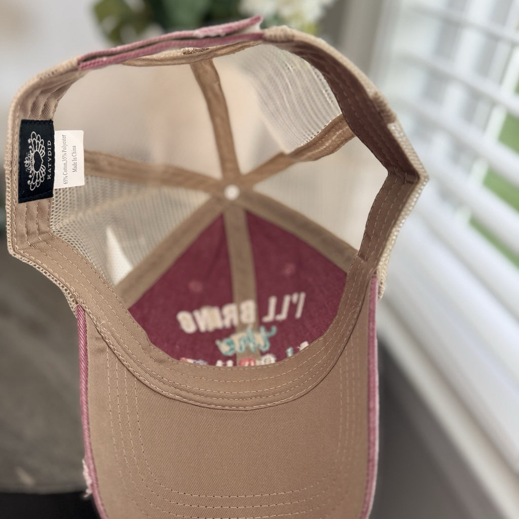 Katydid “I’ll Bring The Alcohol” Distressed Trucker Hat NWT Pink Boutique Cute