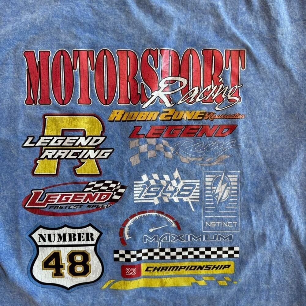 Retro 90s Nascar Racing ROMWE L Street Life Men's Denim Effect Letter T-Shirt