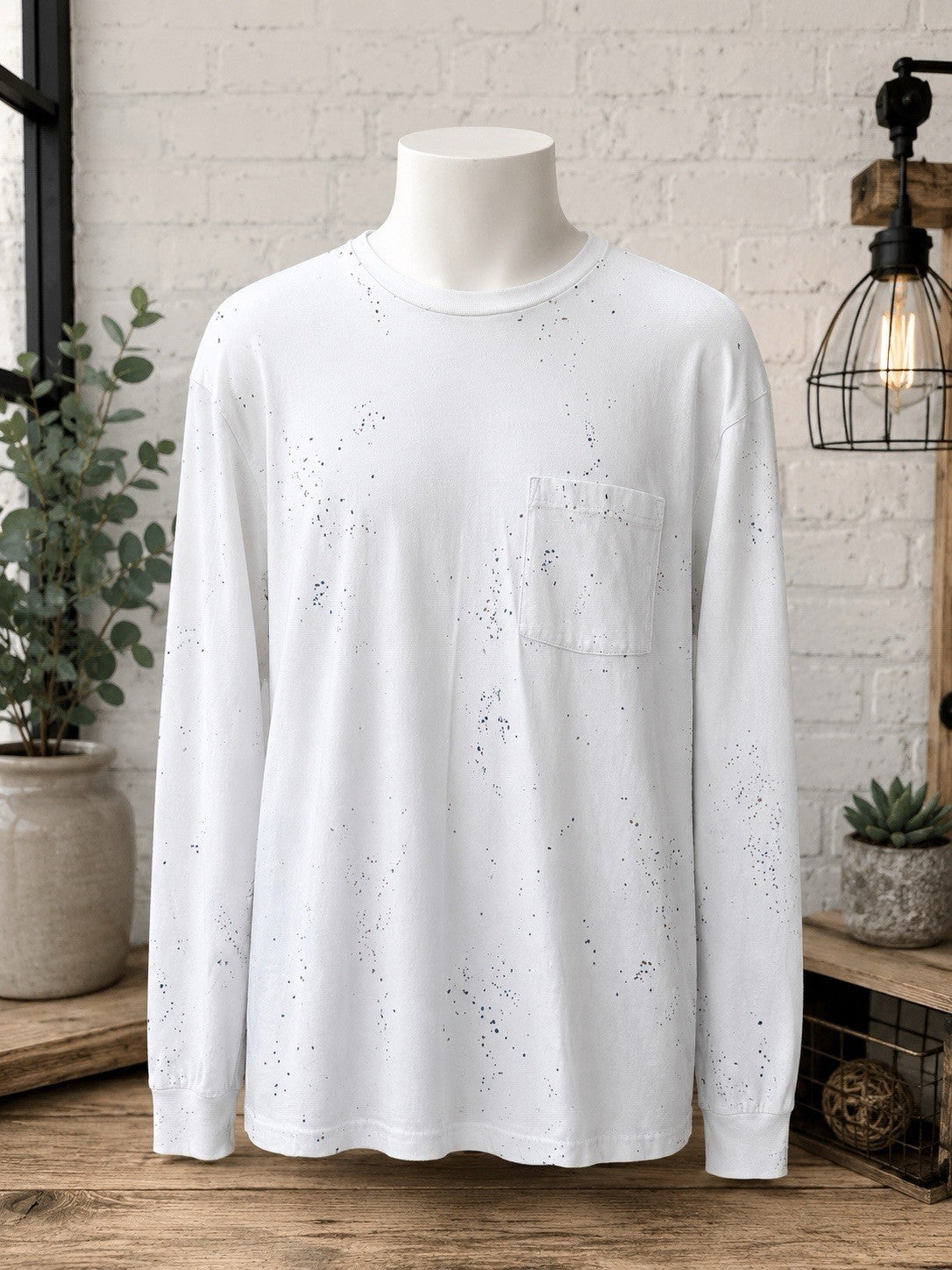 Abercrombie & Fitch Men’s XXL White Paint Splatter Pocket Long Sleeve Shirt