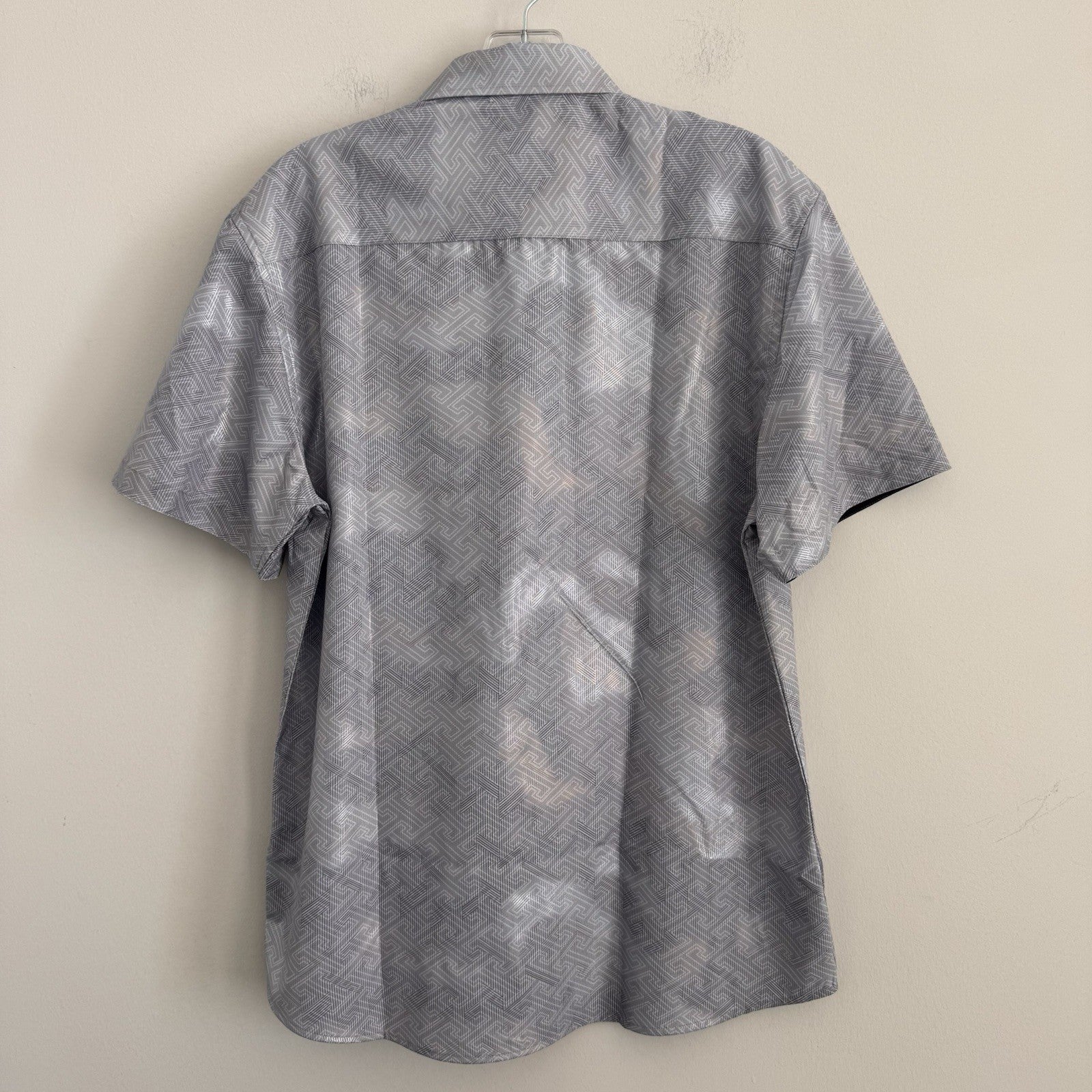 American Breed Smart Shirt Mens Medium Silver Metallic Geometric ss NWT